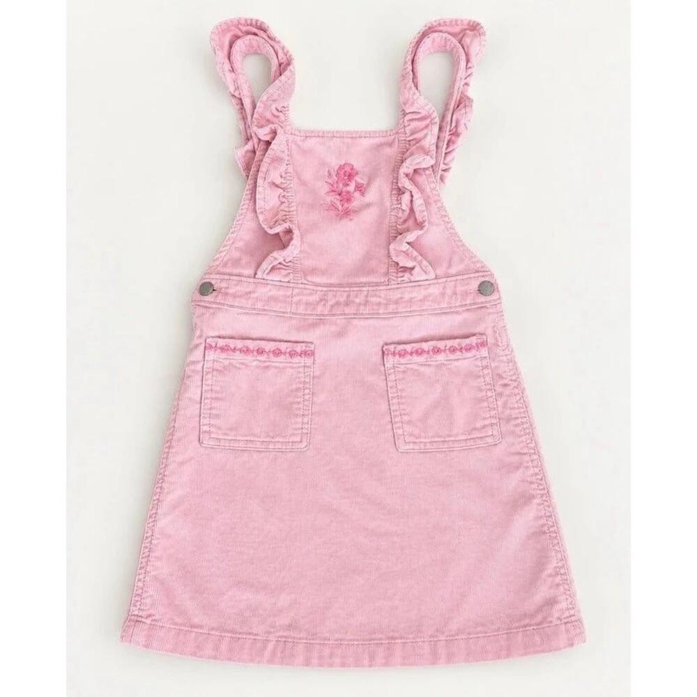 Old Navy Girls 4T Pink Corduroy Overall Jumper Dress Floral Ruffle